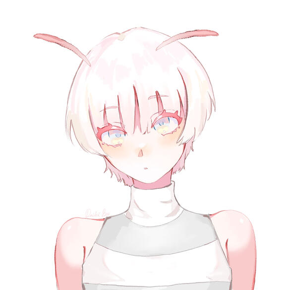 My OC, First artwork I made of him! He is a femboy, albino bee inspired character!